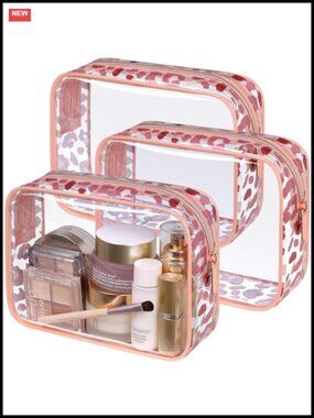 TSA Approved Clear Toiletry Bag 3-Pack Leopard Print Makeup Bag Travel